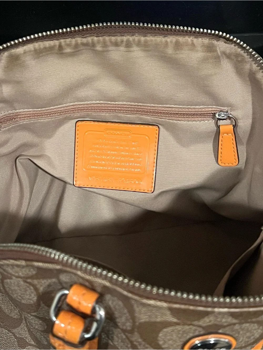 Coach Brown Signature Dome Satchel with Orange Trim